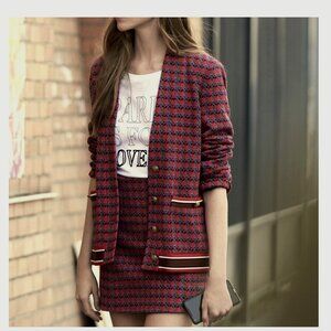 Sandro Red and Black Patterned Blazer